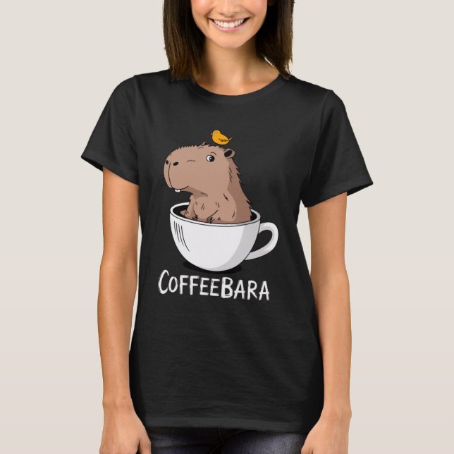 Coffeebara Cute Capybara Coffee Cup Funny Pun T-Shirt (Front)