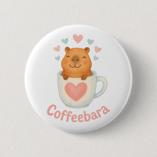 Coffeebara Cute Capybara in Coffee Mug 6 Cm Round Badge