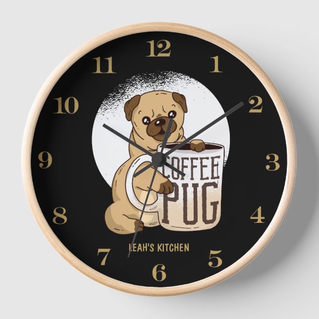 ☕ Coffeecore Clock Coffee Memes Barista PUG DOG (Front)