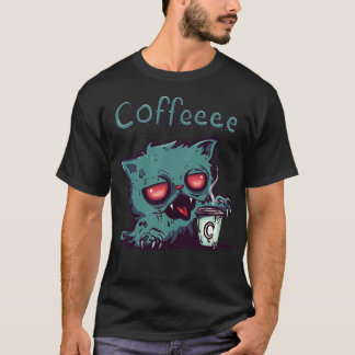 Coffeee Zombie Cat text T-Shirt