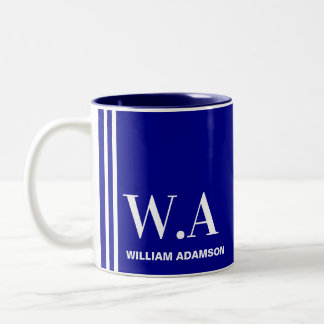 Coffeemug for Men (Monogram, Name) Navy Blue White Two-Tone Coffee Mug