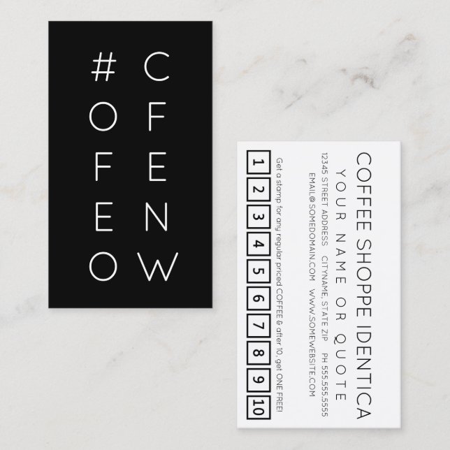 #COFFEENOW hashtag loyalty punch card (Front/Back)