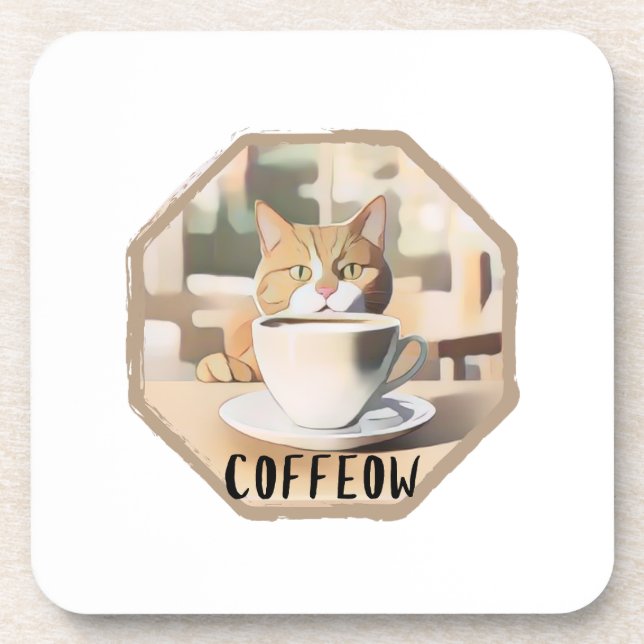 Coffeow Busy Cute Cat Coaster (Front)