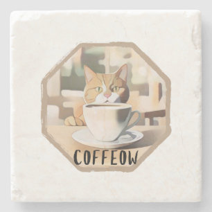 Coffeow Busy Cute Cat Stone Coaster