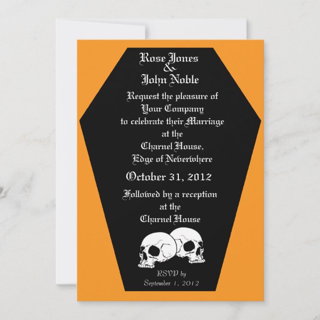 Coffin Ebony (Orange) Wedding Invitation (Front)