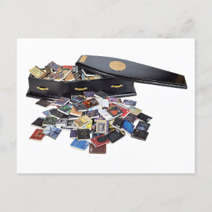 Coffin full of books postcard