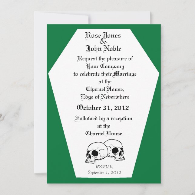 Coffin (Green) Wedding Invitation (Front)