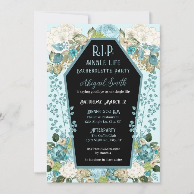 Coffin & Roses R.I.P Bachelorette Party Invitation (Front)