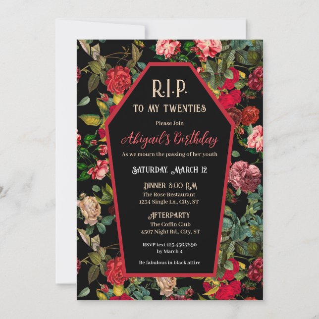 Coffin & Roses R.I.P Birthday Party Invitation (Front)