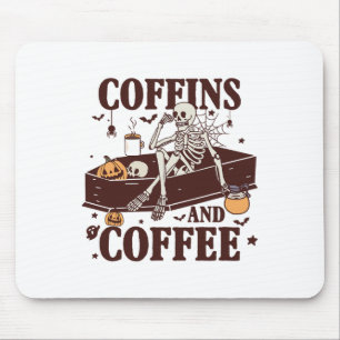 Coffins And Coffee Funny Skeleton Halloween Mouse Mat