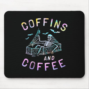 Coffins And Coffee Funny Skeleton Tie Dye Retro Ha Mouse Mat