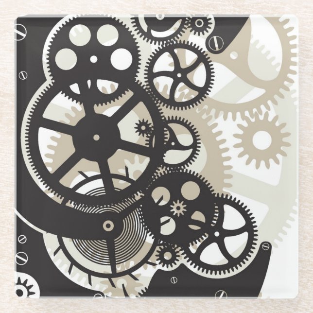 Cog wheels work glass coaster (Front)