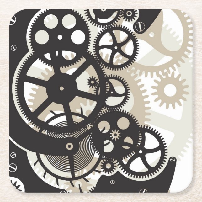 Cog wheels work square paper coaster (Front)