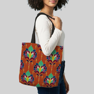 Cognac and Gold Art Deco Floral Ornament Tote Bag
