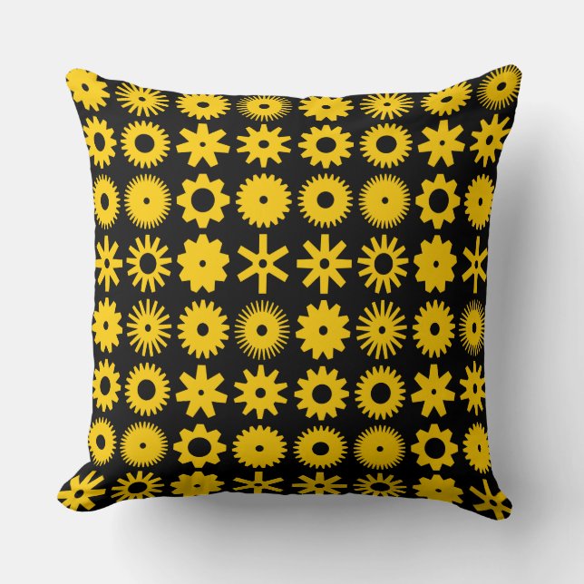 Cogs - Amber on Black Cushion (Front)