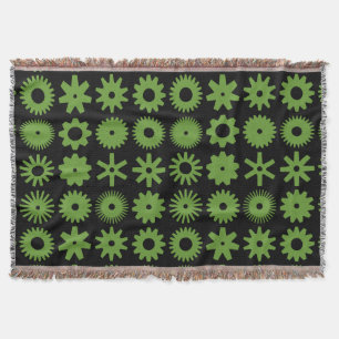 Cogs - Avocado Green on Black Throw Blanket