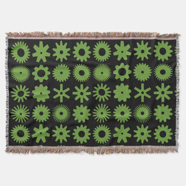 Cogs - Avocado Green on Black Throw Blanket (Front)