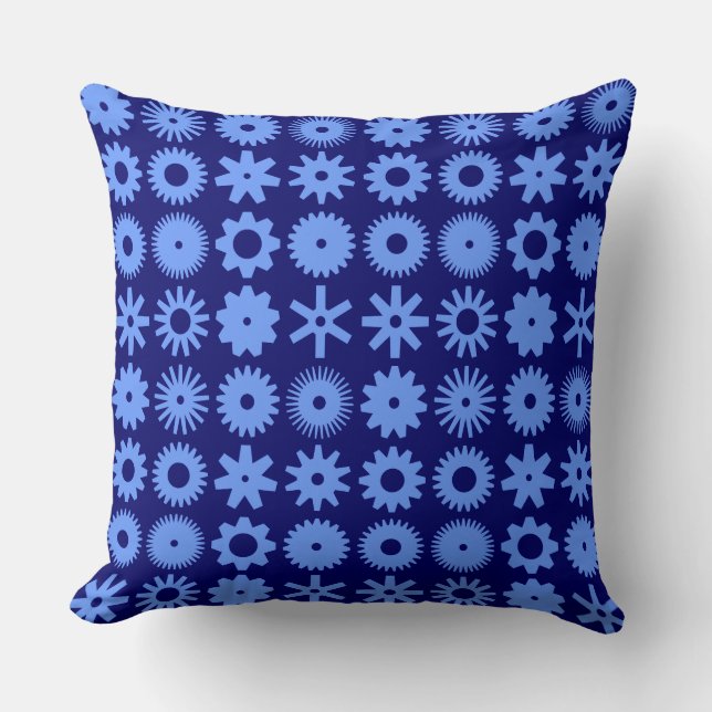 Cogs - Baby Blue on Deep Navy Cushion (Front)