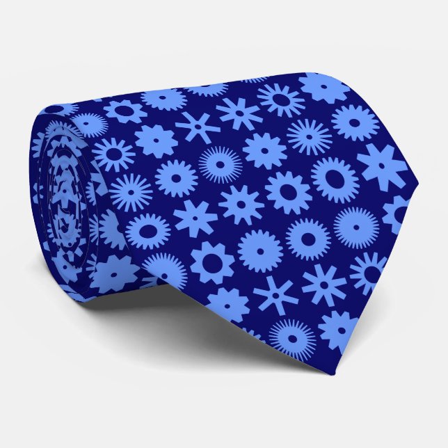 Cogs - Baby Blue on Deep Navy Tie (Rolled)