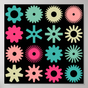 Cogs - Colours 01 - on Black Poster