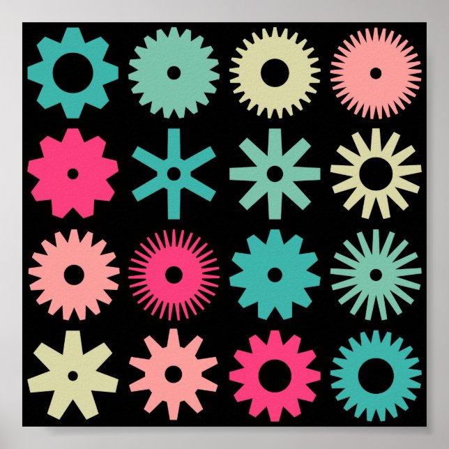 Cogs - Colours 01 - on Black Poster (Front)