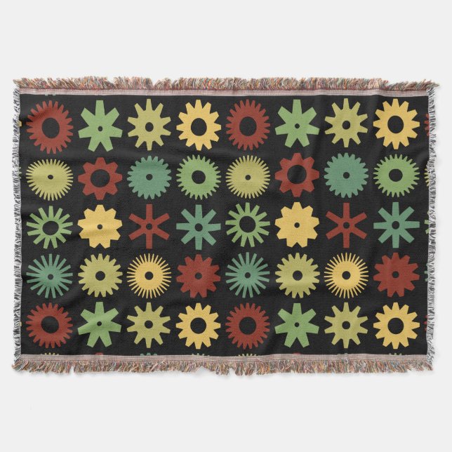 Cogs - Colours 03 - on Black Throw Blanket (Front)