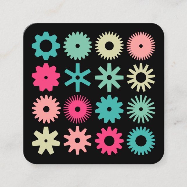 Cogs - Colours on Black Square Business Card (Front)