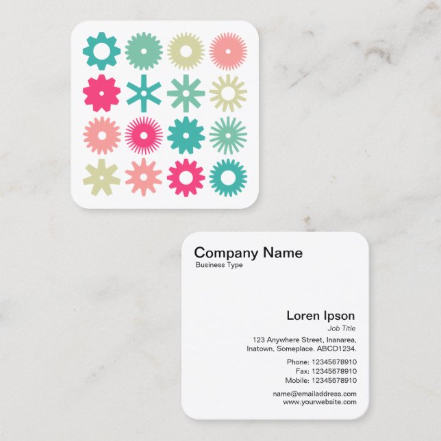 Cogs - Colours on White Square Business Card (Front/Back)