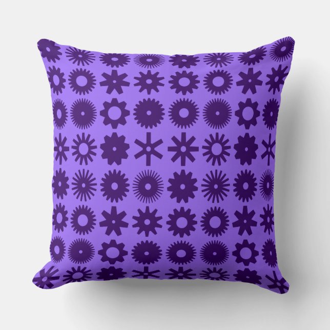 Cogs - Deep Purple on Purple Cushion (Front)