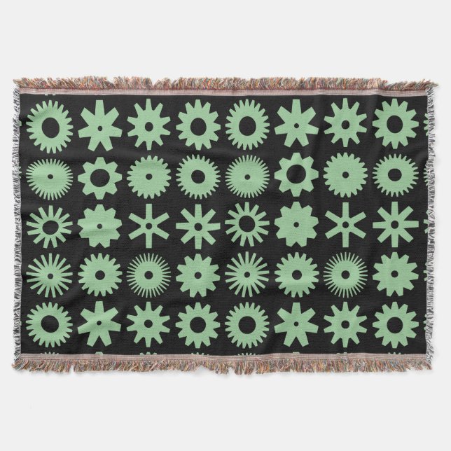 Cogs - Faded Green on Black Throw Blanket (Front)