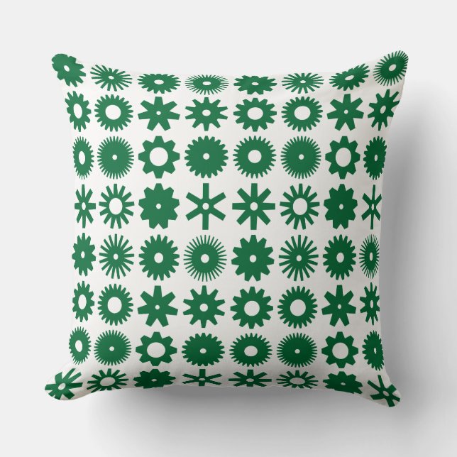 Cogs - Forest Green on White Cushion (Front)