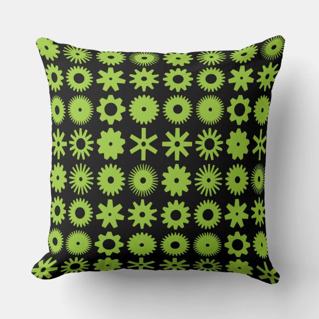 Cogs - Martian Green on Black Cushion (Front)