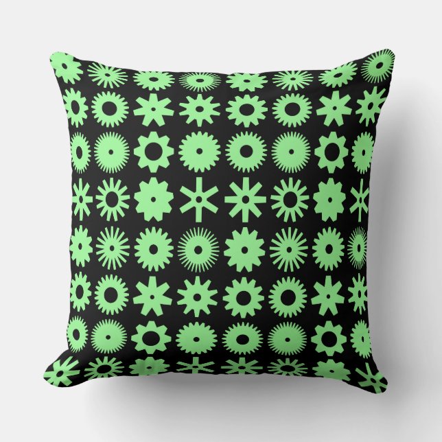 Cogs - Mint Green on Black Cushion (Front)