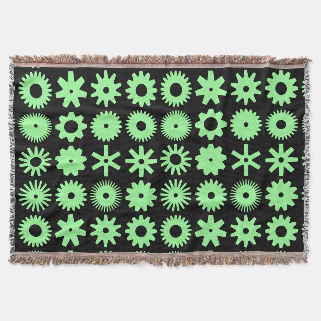 Cogs - Mint Green on Black Throw Blanket (Front)