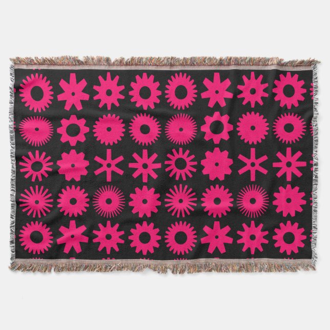 Cogs - Neon Red on Black Throw Blanket (Front)