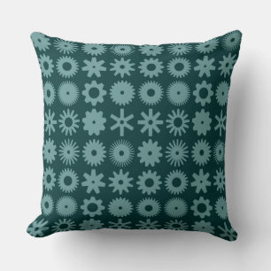 Cogs - Ocean Green on Dark Moss Green Cushion