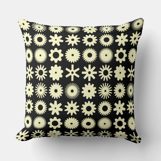 Cogs - Pale Yellow on Black Cushion (Front)