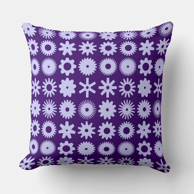 Cogs - Powder Blue on Deep Purple Cushion (Front)