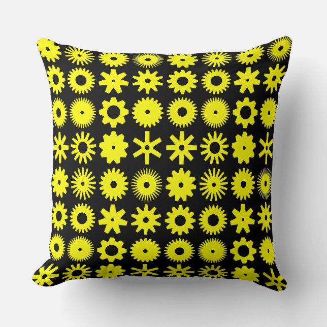 Cogs - Yellow on Black Cushion (Front)
