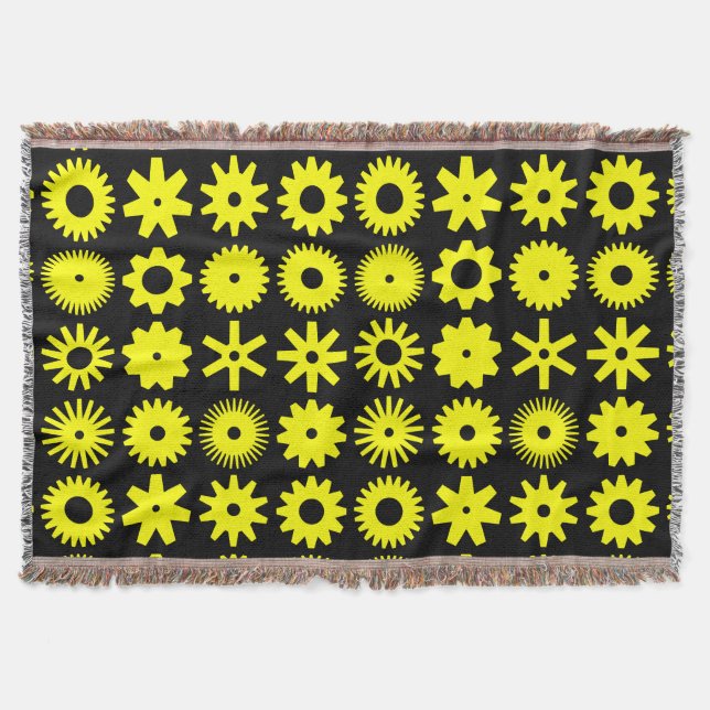 Cogs - Yellow on Black Throw Blanket (Front)