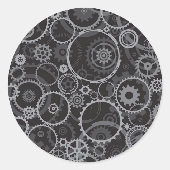 Cogwheels pattern classic round sticker (Front)
