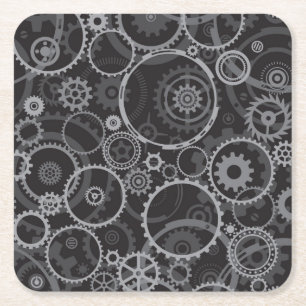 Cogwheels pattern square paper coaster
