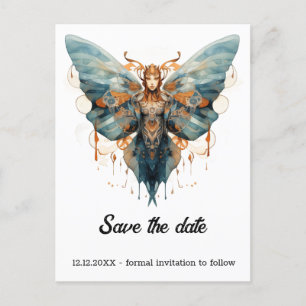 Cogwing Monarch Butterfly Steampunk Wedding  Announcement Postcard
