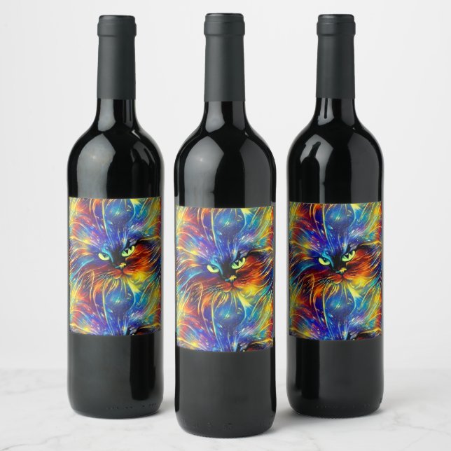 Cohesive Abstract Exquisite Cat Splashes Seamless  Wine Label (Bottles)