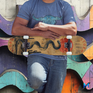 Coiled Desert Serpent Under Red Moon, Retro Wild Skateboard