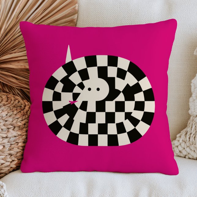 Coiled Snake in Chequered Pattern Funky Maximalist Cushion (Creator Uploaded)