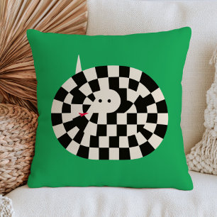 Coiled Snake in Chequered Pattern Green Animal Cushion