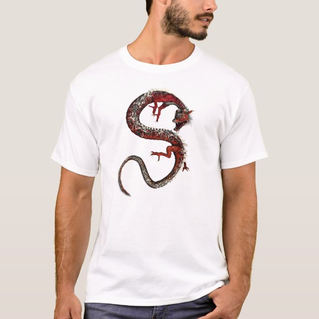 Coiled To Strike Dragon Asian Tattoo Fantasy Shirt (Front)