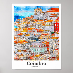 Coimbra Portugal Travel Watercolor Hand Drawn Poster