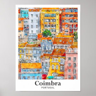 Coimbra Portugal Travel Watercolor Hand Drawn Poster